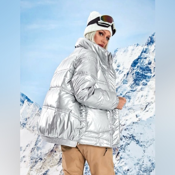 🐰☃️ DONATED Silver Puffer Coat Worn Once - Picture 2 of 6